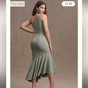 BHLDN Ainsley One Shoulder Ruffle Stretch Crepe Midi Dress In Color Moss Size 10